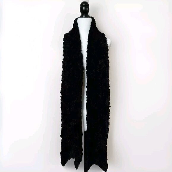 SOFT POODLE STYLE LONG BLACK SCARF - Picture 3 of 3